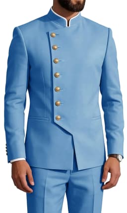 Mandarin Collar 2-Piece Suit Chinese Suit Set for Men Stand Collar Slim Fit Chinese Tunic Suits Jacket Pant Set Wedding