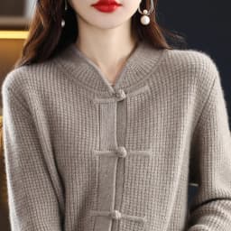 100% Pure Wool Cardigan Casual Knitted Half-high Collar Women China Knot Buckle Sweater Knitted Autumn Winter Cashmere Jacket