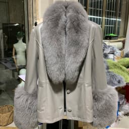 YOLOAgain Real Fox Fur Collar Genuine Leather Jacket Women