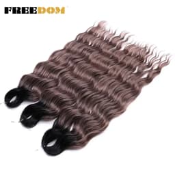 FREEDOM Synthetic Braiding Hair Extensions Deep Wavy 24 inch Long Curly Braids Hair Ombre Brown Rainbow Twist Crochet Hair