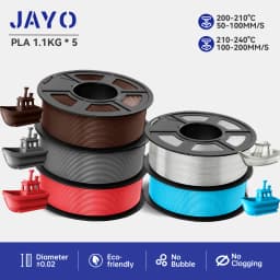 JAYO PLA Filaments 5 Rolls/ 3D Printer Filament 1.75mm FDM 3D Printer Materials Neatly Wound High Toughness for FDM 3D Printer