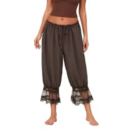 Women's Y2K Loose Fit Bloomers Cropped Pants Drawstring High Waist Floral Lace Patchwork Calf-Length Lantern Trousers