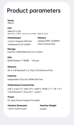 AOOSTAR MACO Mini PC AMD Ryzen 7 H255 Mini PC Windows 11 WiFi 6 USB4 Gaming PC DDR5 5600MHz Support 4 Display 4K/8K Computer