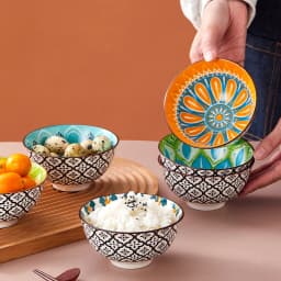 6pcs - Ceramic Bohemian Bowls, Pasta Bowls, Salad Bowls, Soup Bowls, Fruit Bowls, Appetizer Bowls, Safe for Microwave