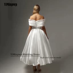 Off Shoulder Midi Wedding Dresses A-Line Ankle Length Ivory Bridal Shower Party Gowns Customized свадебное платье