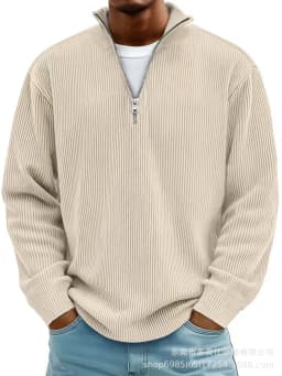 Men Stand Collar Zip Long Sleeve Loose Sweatshirts Casual Male Solid Color Pullover Jackets LRFZ-C448