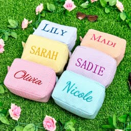 Personalized Striped Makeup Bag Custom Name Embroidery Cosmetic Pouch Travel Toiletry Organizer Gift for Women Girls Bridesmaid