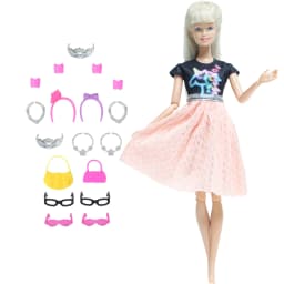 14 Pcs / Lot = 1x Fairy Tale Doll Dress + 13x Random Accessories Shoes Handbag Glasses Clothes for 11.5'' Doll Girl Baby Toys