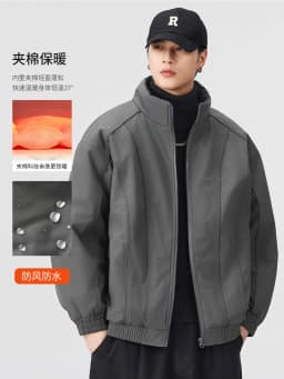 DUKEEN Men's Winter Padded Bomber Jacket Stand Collar Windproof Casual Coat Loose Fit Warm Streetwear Jacket