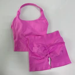 No Logo 2 Pieces Gym Set Women Backless Halter Tops High Waist Seamless Shorts Gym Suit Fitness Clothes Sportswear Workout Sets