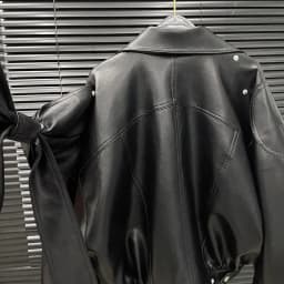 DEAT 2025 Early Autumn New Niche Back Big Bow Design Leather Jacket For Women Loose One Button Black Coat Female 11A06141