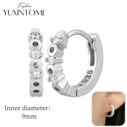 925 Sterling Silver Ear Needle Hoop Earrings Crystal Circle Small Huggie Earrings for Women Simple Females Girls Jewelry