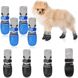 Pet Socks for Small Dog Cat, Non-Slip Dog Socks with Adjustable Paw Protection Winter Knitting Warm Sock (Blue Red Black)