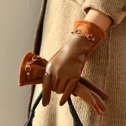 Winter Women Suede Leather Plus Velvet Keep Warm Chain Gloves Fashion Elegant Touch Screen Soft Drive Cycling Windproof Mittens