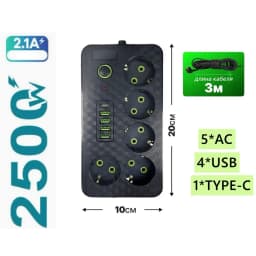 EU Plug AC Outlet Multitap Power Strip 2m Extension Cord Electrical Socket USB for Home Office Surge Protector Network Filter