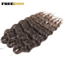 FREEDOM Synthetic Braiding Hair Extensions Deep Wavy 24 inch Long Curly Braids Hair Ombre Brown Rainbow Twist Crochet Hair