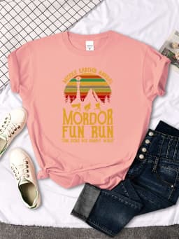 Middle Earth'S Annual Mordor Fun Run Print T-Shirt Essential Creativity Tshirts Trend Round Neck T-Shirts Hip Hop Trend T-Shirts