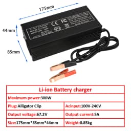 60V Fast Charger 67.2V/5A for 16s 60V Lithium Battery Charger GX16/IEC Connector Strong Heat