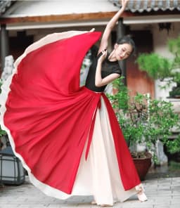 Double Layer Contrast Color Modern Dance Skirt Large Swing Half Body Skirt Performance Costume for Art Students Chiffon Material