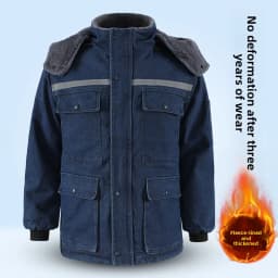 Men's Denim Workwear Cotton Jacket Winter Welding Flame Retardant Thickened Fleece Wear Resistant Cotton Coat