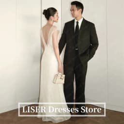 Liser Elegant Mermaid Open Back Wedding Dresses O-Neck Organza Sleeveless Floor-Length Bridal Gowns Korea Photoshoot Customized