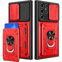 Case For Samsung Galaxy S25 S24 S23 S22 S21 Ultra Plus S20 FE A55 A35 A54 A14 4G 5G Slide Camera Card Holder 360° Ring Cover