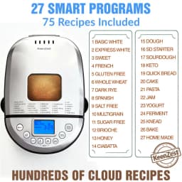 KeenZest 27-in-1 Smart Bread Maker with Gluten Free Setting 2LB Whole Wheat Bread Machine with Homemade Cycle Recipes Included