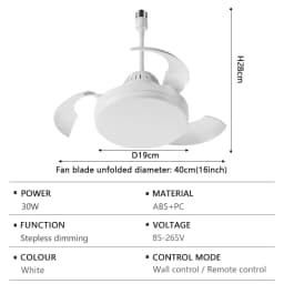 Smart LED Ceiling Fan Light 48W Energy Efficient with Remote Control 3 Speed Options 2/4H Timer for Living Room Bedroom E27