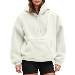 Women Fall And Winter Casual Fleece Solid Color Pet Pocket Hooded Sweatshirt Funny Adjustable Hem Pullover Hooded Women Pullover