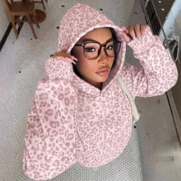 Lady Comfortable Splice Office Commute Hoodie Sweatshirt Casual Hat Collar Loose Hoodie Trendy Leopard Print Long Sleeved Hoodie