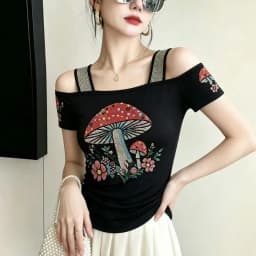 New Designer Hot Diamond Mesh T-Shirt Women Korean Style Sexy Off Shoulder Slim Tee Summer Casual Streetwear Tops