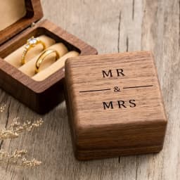 Engagement Proposal Wedding Ceremony Engraved Walnut Wood Ring Box Mr & Mrs, Ring Bearer Box For 2 Rings, Upscale Gifts Display