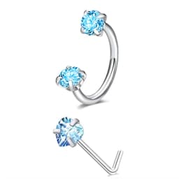 6/2pcs Horseshoe Nose Rings With L-Shape Nose Stud, Stainless Steel Rianbow CZ Nose Ring,, Lip Eyebrow Helix Ear Piercing
