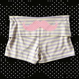 Y2K Pastel Striped Fold Over Boyshort Shorts with Cute Polk Mustache Print High Waist Casual Summer Beach Underwear for Women's