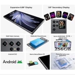 OUKITEL C62 Pro NFC Smartphone Android 15, 6.88" HD+ 1.81" Sub Screen Unisoc T615 Cell Phone, 24GB (6+18) + 256GB, 5150mAh