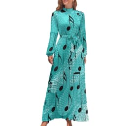 White Music Notes Dress Note Worthy Print Sexy Maxi Dress Aesthetic Bohemia Long Dresses High Waist Pattern Clothing