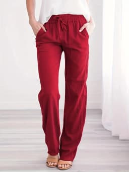 Spring and summer new solid color cotton and linen drawstring loose casual wide leg pants