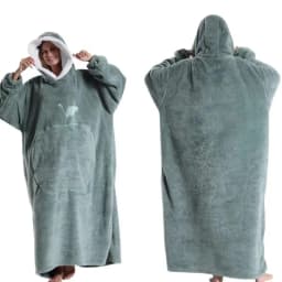 Extra Long Wearable Blankets Winter Flannel Hooded Blanket with Full Sleeves Men Women Cozy Soft Throw Adult TV Blanket