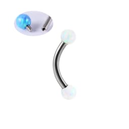 2X 16g 1.2mm Opal Eyebrow Ring Steel 6mm - 14mm Bar Curved Barbell Monroe Lip Stud Internally Threaded Body Piercing