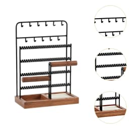 Necklace And Earring Storage Tree with Wooden Base for Jewelry Organization