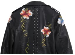 Women's Graffiti Rivet Leather Jacket, Punk Rock Jacket, Fashionable Motorcycle Jacket, Zipper embroidered leather jacket