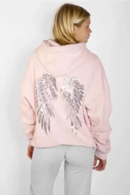 Leisure Spring and Autumn Sweater Wing Print and Hot Rhinestone Two Styles Women's Long-sleeved Pullover Hoodie