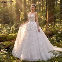 BEPEITHY Customizd Beach Sweetheart A Line Flowers Wedding Dresses For Women Sleeveless Vintage Lace Bride Plus Size Bridal Gown