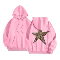 Women Oversize Hoodies With Back Star Leopard Printed Long Sleeve Hooded Sweatshirts Autumn Winter Streetwear Casual Pullover