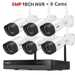 Hiseeu 5MP Wifi Surveillance Camera System Color Night Vision P2P Wireless Street Security CCTV Camera Kit 10CH Wireless NVR Set