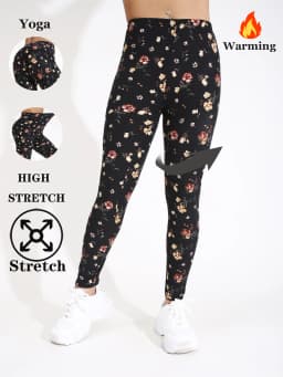 Autumn Winter 1PACK Women's Small Floral Plush Thick Sexy Tight Legging Casual Sports Elegant Fitness Yoga Pants