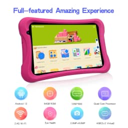 PRITOM 8 Inch Kids Android Tablet, 2GB RAM+64GB ROM, Quad Core, 5000 MAH, WiFi Dual Camera, Bluetooth, Toddler Tablet