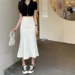 plus Size Ice Silk Fish Tail Skirt Suit Women's Summer Vacation Beachside Half Body Skirt Vintage Style for Ages 25-35