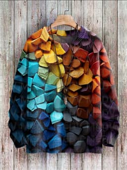 Multicolor Art Print Casual Knit Pullover Sweater Men's For Women's Pullover