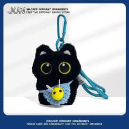 Practical Plush Black Cat Car Keychain Kitten Cartoon Backpack Decoration Toy